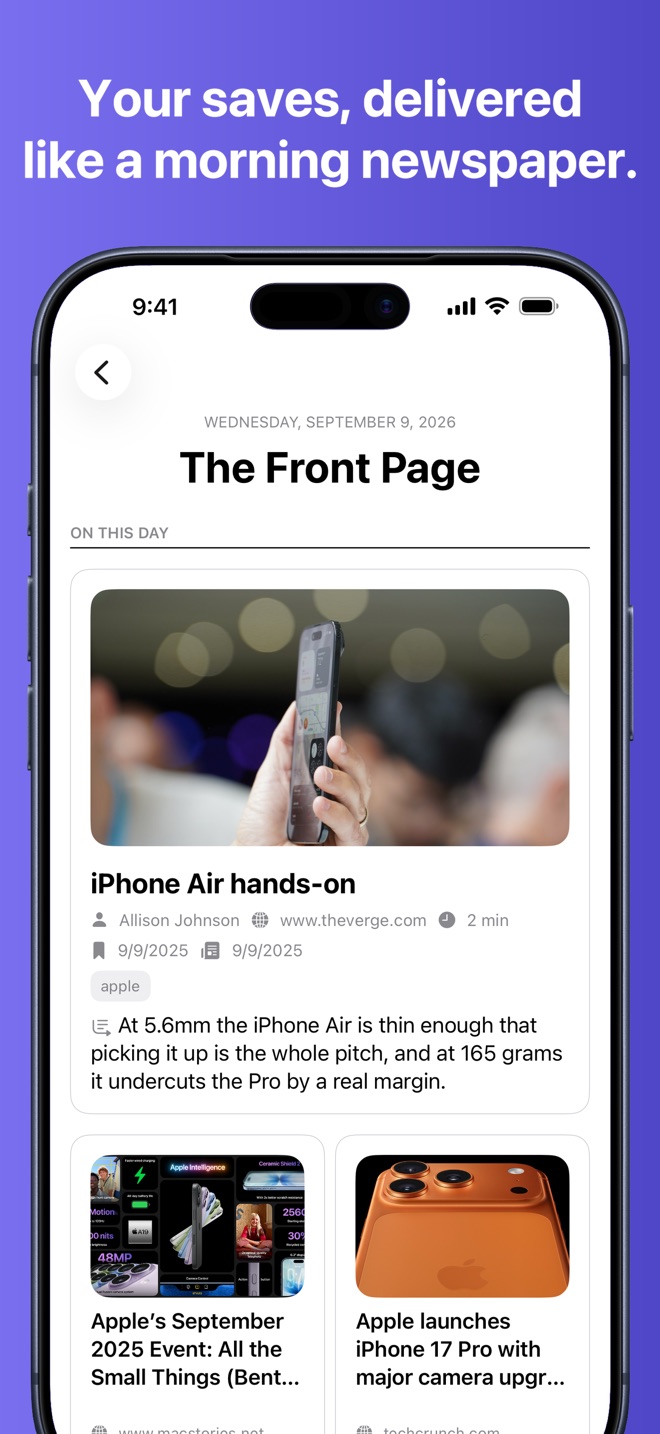 Newspaper: your saves delivered like a morning newspaper